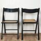 Pair of wooden and rattan folding chairs