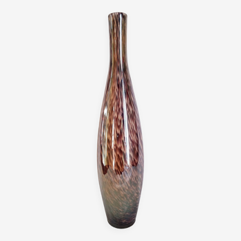 Vase bouteille en verre de Murano, motifs en pluie marron et beige, h - 41 cm.