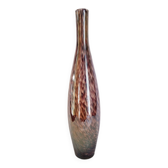 Vase bouteille en verre de Murano, motifs en pluie marron et beige, h - 41 cm.