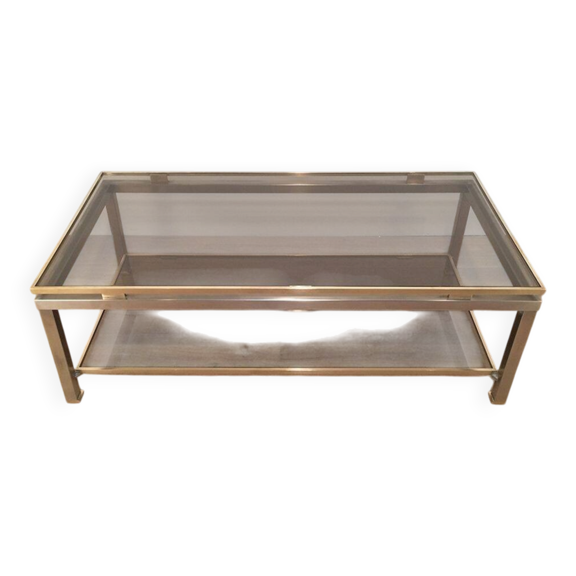 Coffee Table with Double Top in Brushed Steel and Brass, Guy Lefèvre for Ma