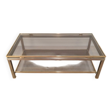 Coffee Table with Double Top in Brushed Steel and Brass, Guy Lefèvre for Ma