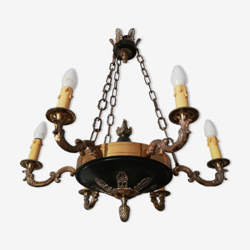 Suspension/chandelier, metal and bronze, 6 arms candles