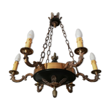 Suspension/chandelier, metal and bronze, 6 arms candles
