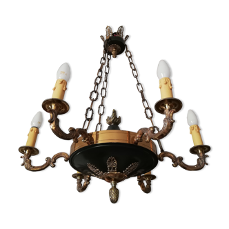 Suspension/chandelier, metal and bronze, 6 arms candles