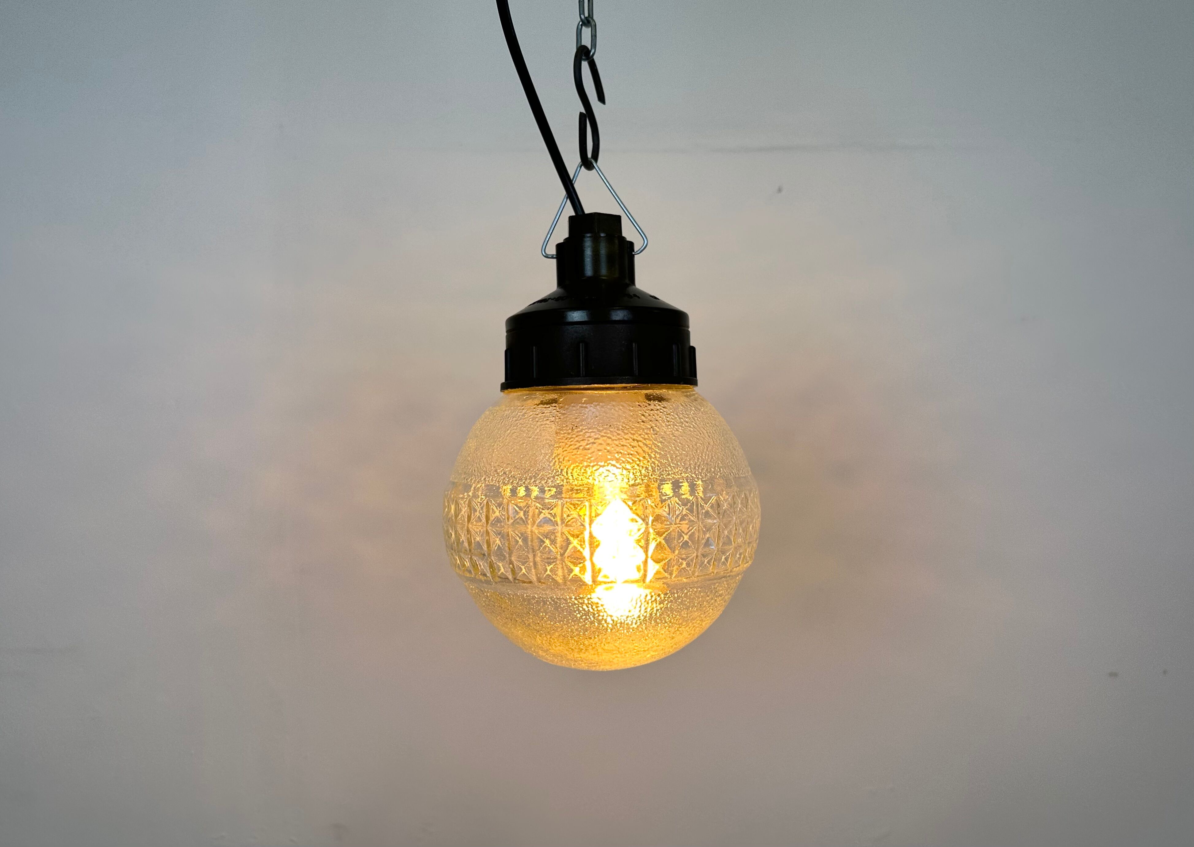 Industrial Bakelite Pendant Light with Frosted Glass, 1970s