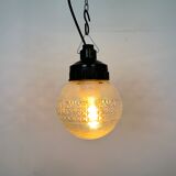 Industrial Bakelite Pendant Light with Frosted Glass, 1970s