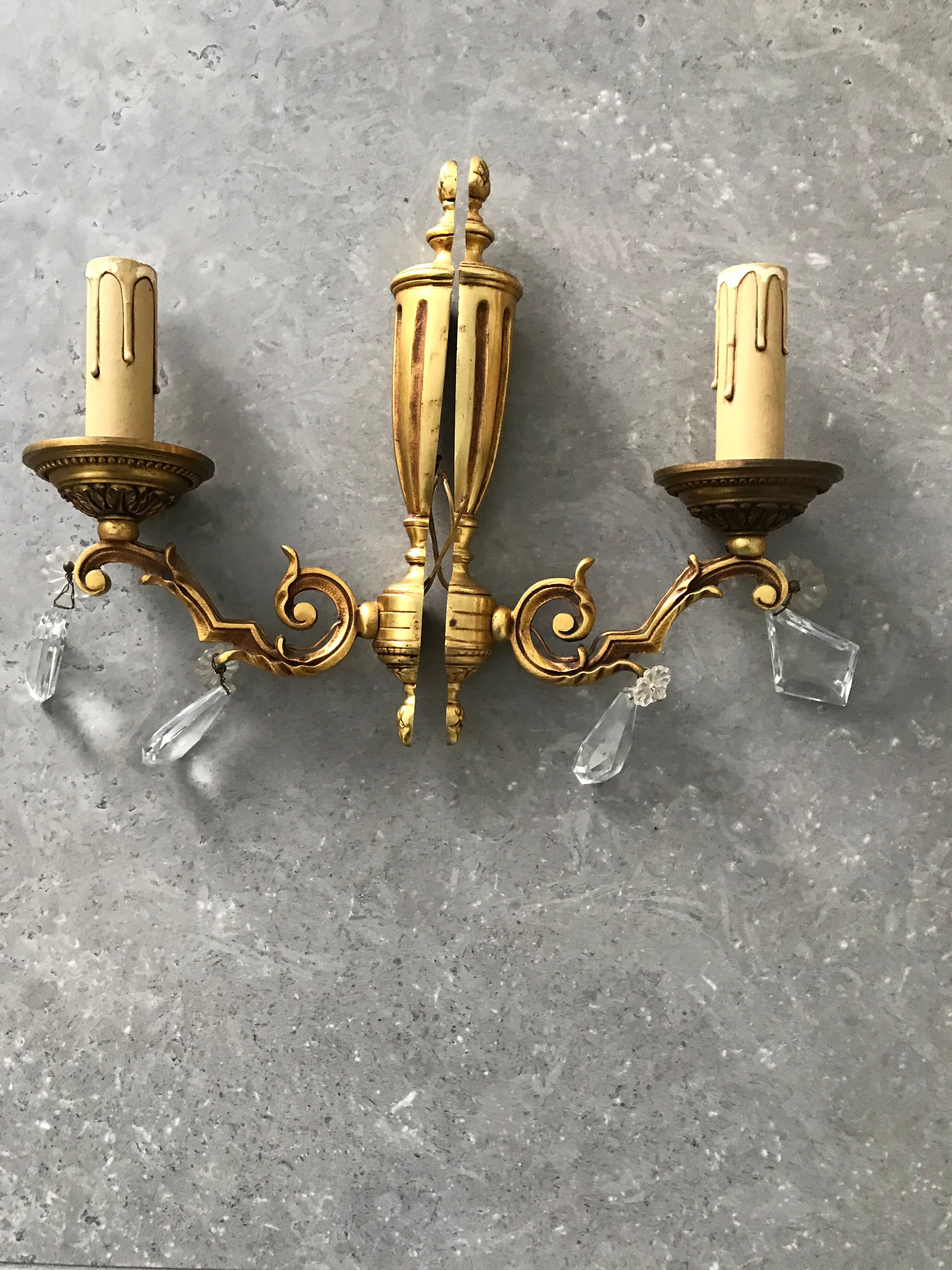 Paire d'applique Louis XVI bronze avec pampilles