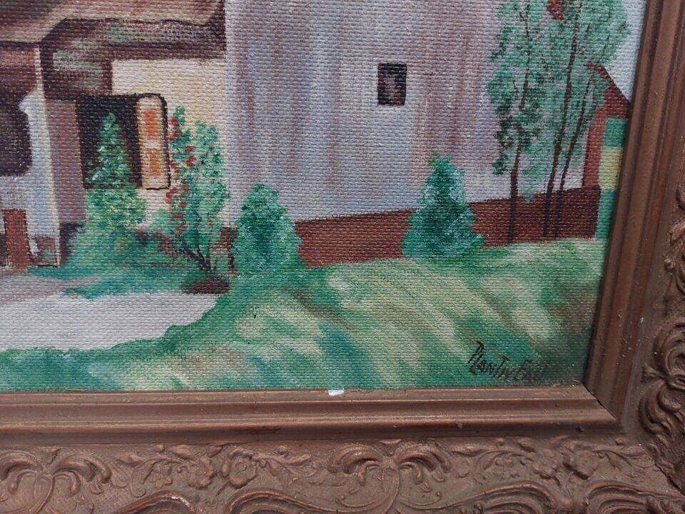 Oil on mounted panel lake landscape