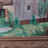 Oil on mounted panel lake landscape