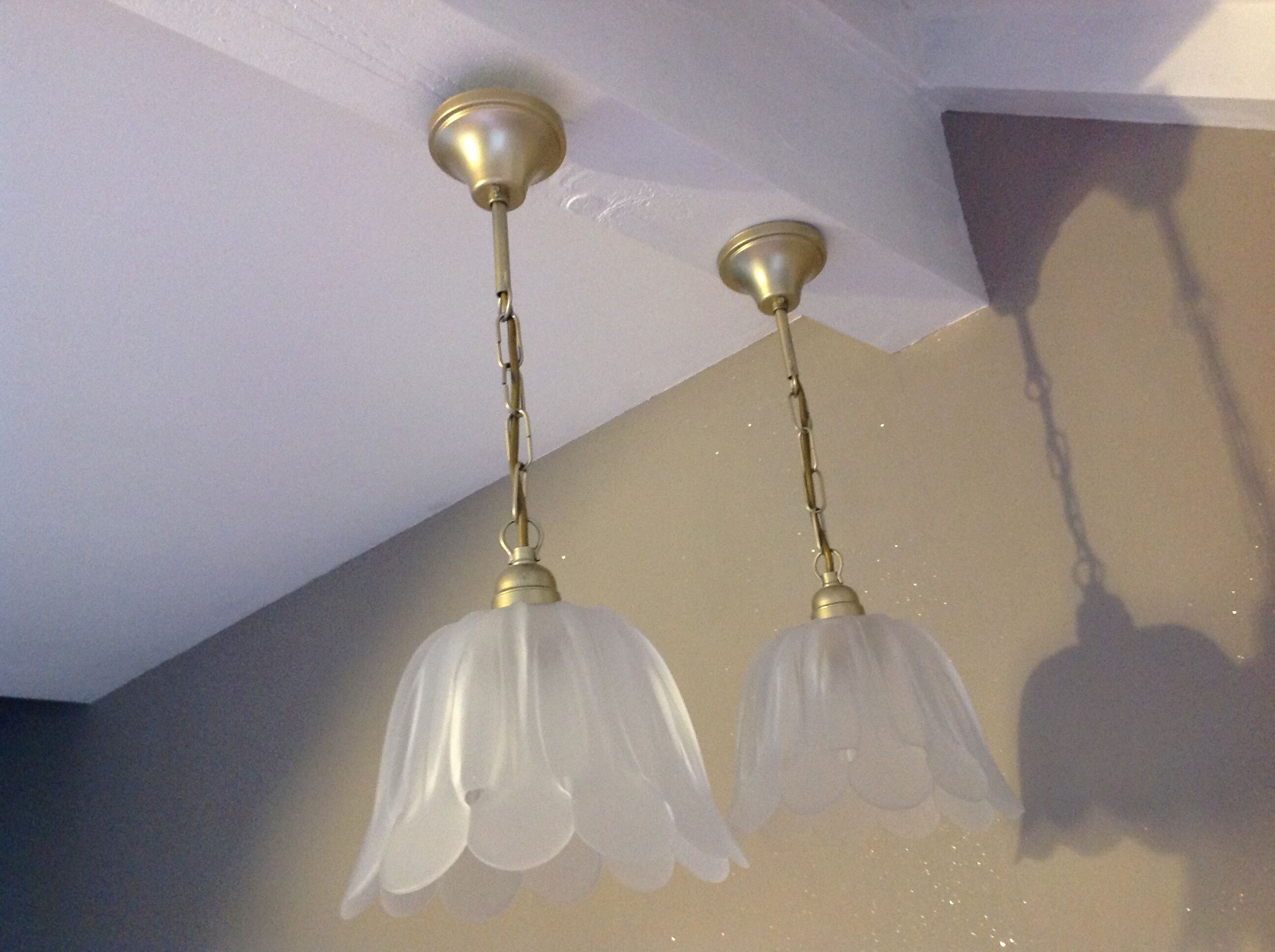 Pair of pendant lamps bell in frosted glass style art deco