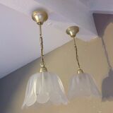 Pair of pendant lamps bell in frosted glass style art deco