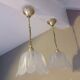 Pair of pendant lamps bell in frosted glass style art deco