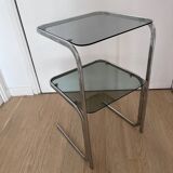 Table d’appoint en chrome et verre fumé
