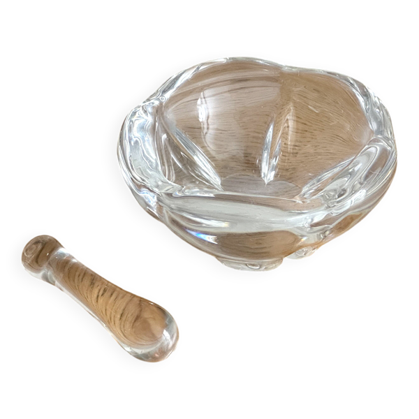 Coupelle / vide poche / mortier et pilon en cristal de Daum signé