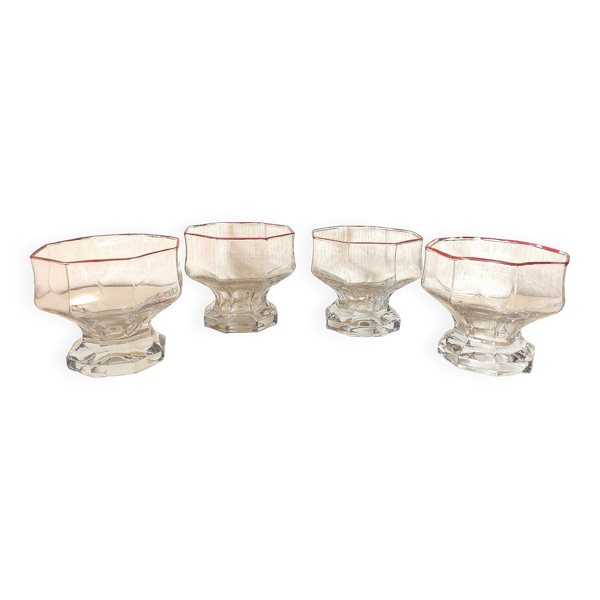 lot de 4 coupes à glace , dessert en verre transparent , forme octogone