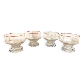 lot de 4 coupes à glace , dessert en verre transparent , forme octogone