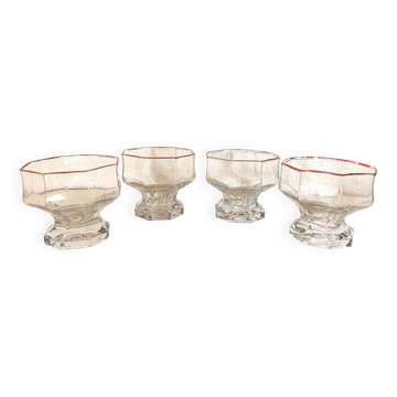 lot de 4 coupes à glace , dessert en verre transparent , forme octogone