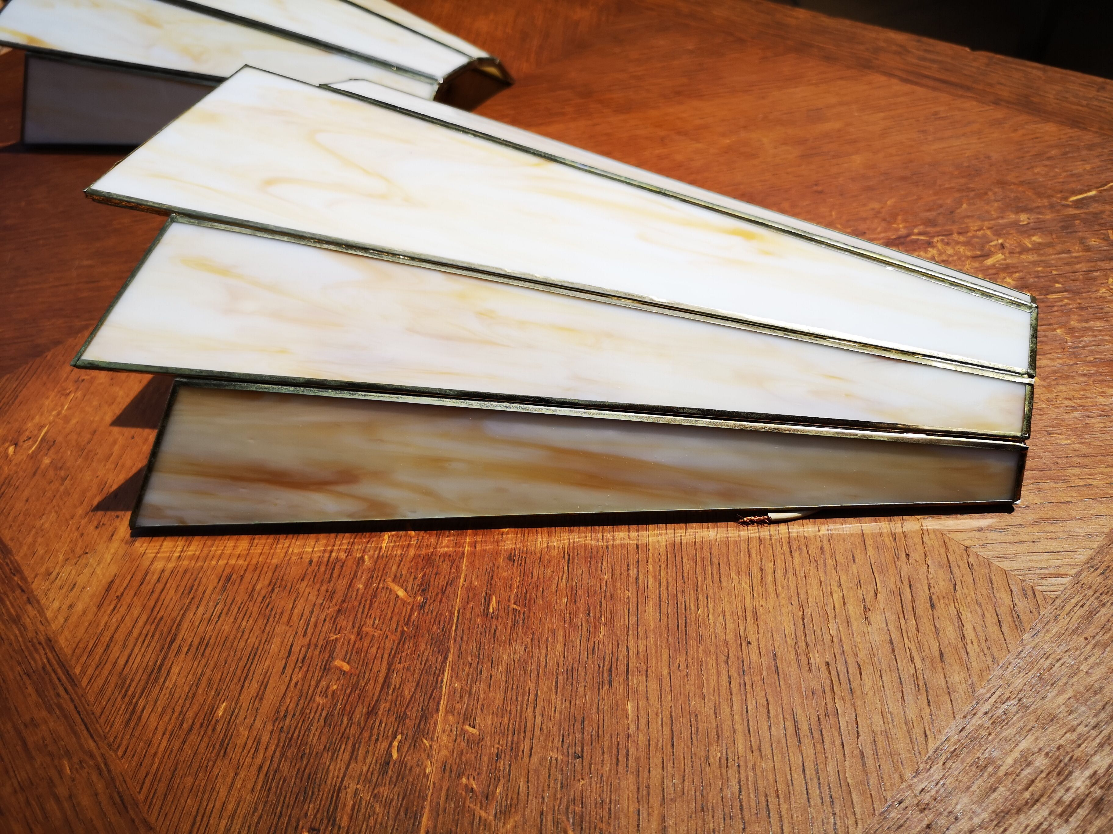 Pair of brass and glass paste sconces