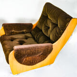 Pair of G-plan saddle back teak armchairs & footstool