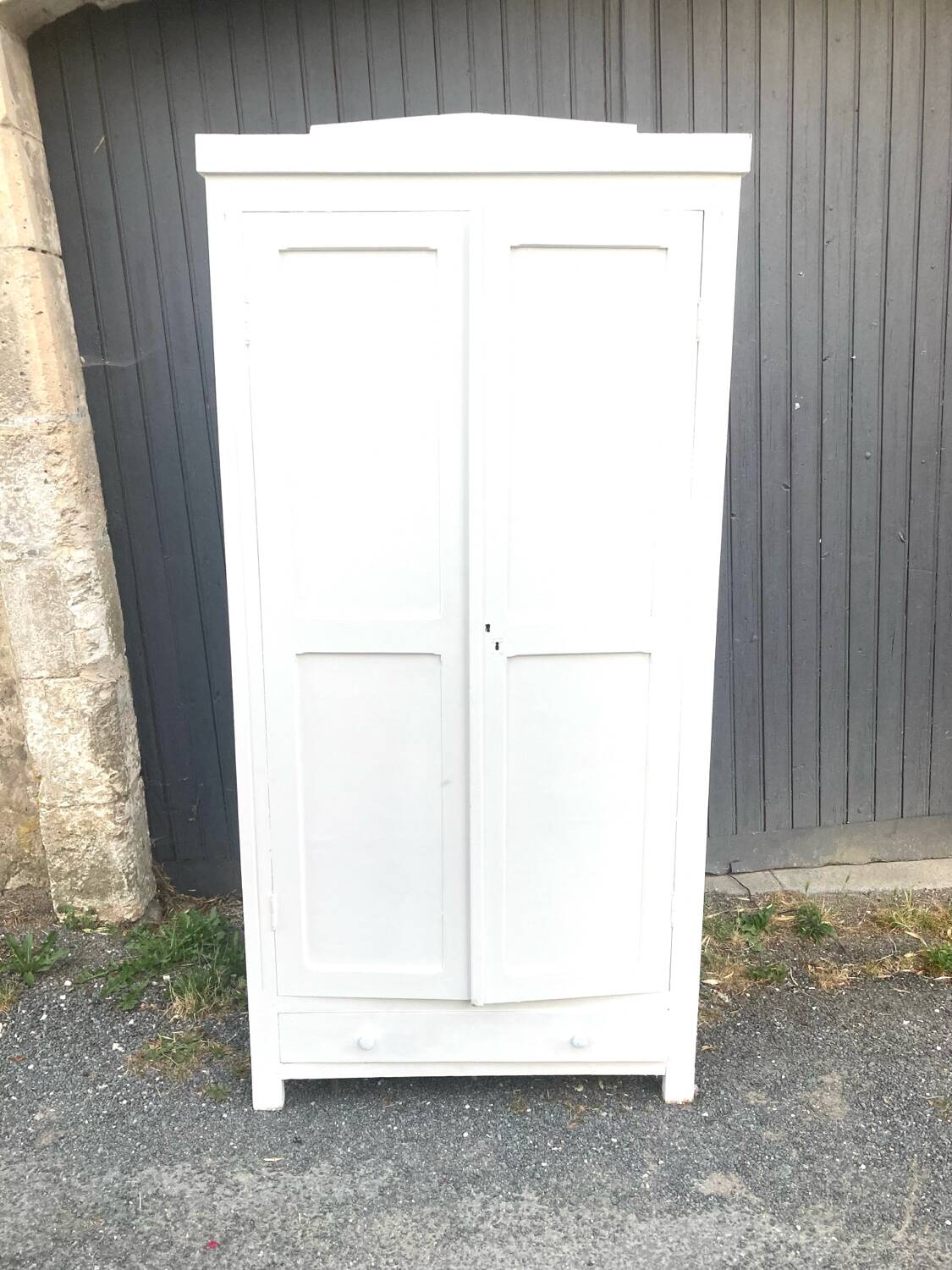 Antique white Parisian wardrobe with Majorelle blue interior