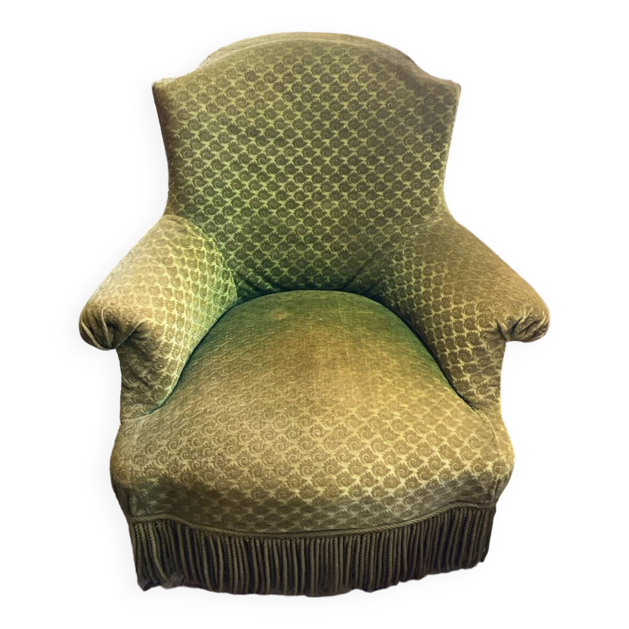 Velvet Green Toad Armchair With Fringe