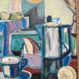 Oil painting on canvas signed dimensions: height -60cm- width -64 cm-