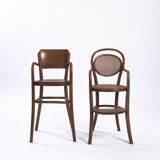 Ensemble ancien de chaises pour enfants en osier et bois courbé Michael Thonet, 2