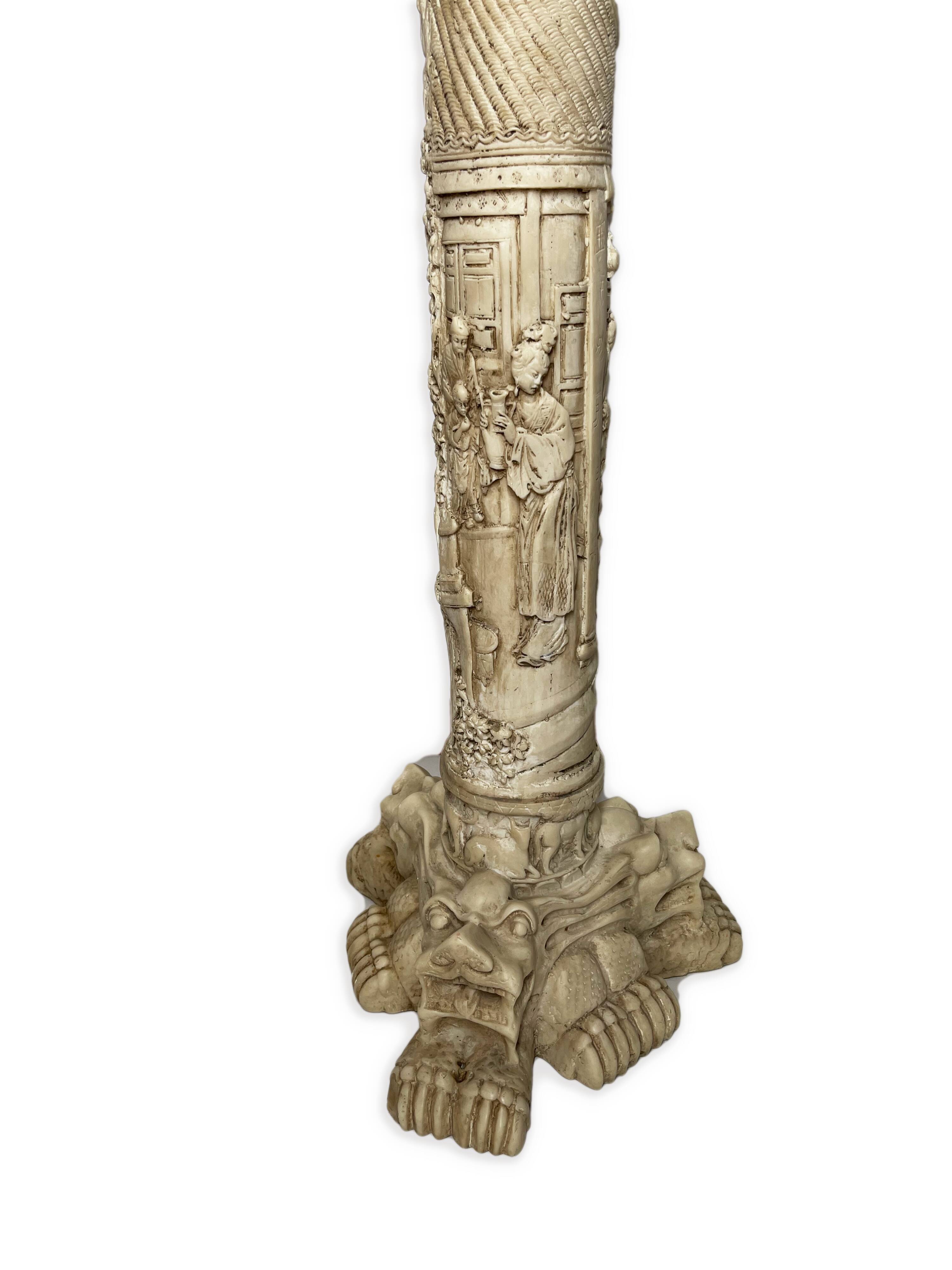 Chinese carved pedestal in faux ivory