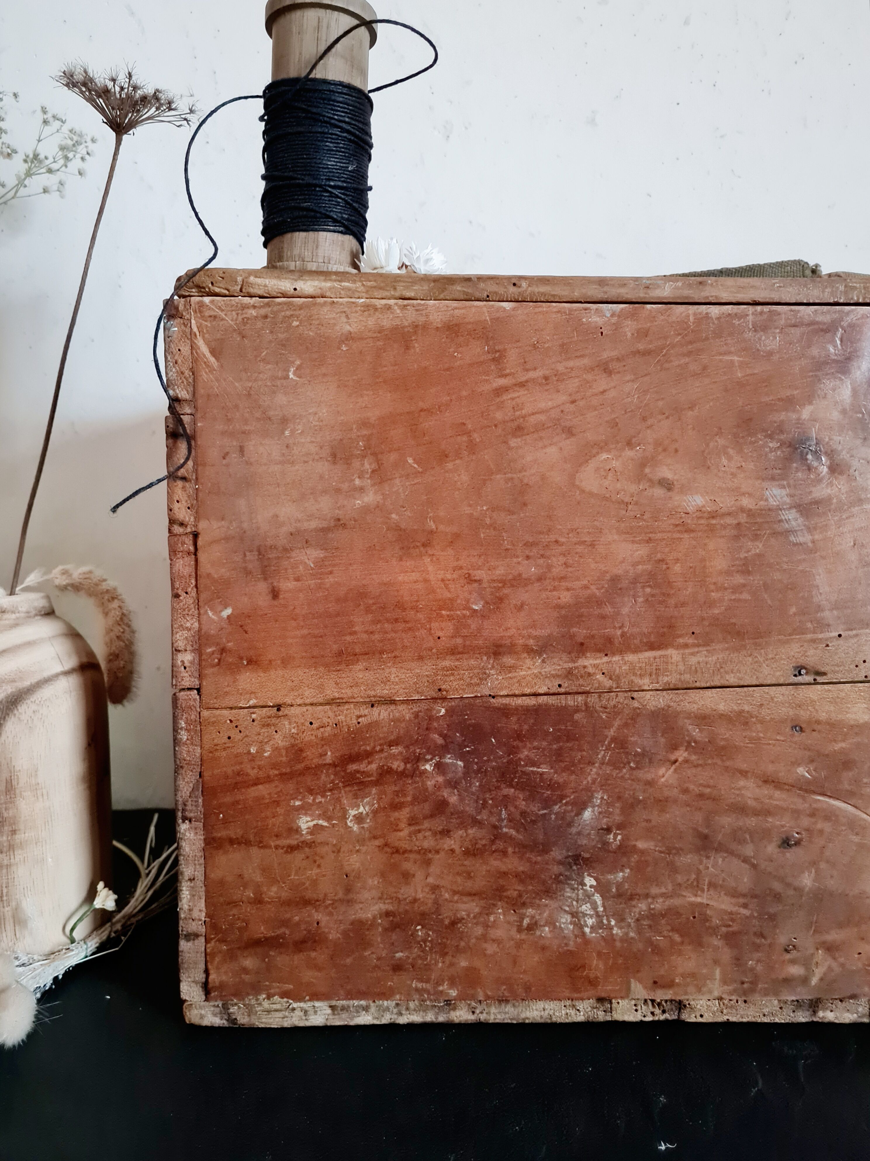 Compartmentalized old wooden chest