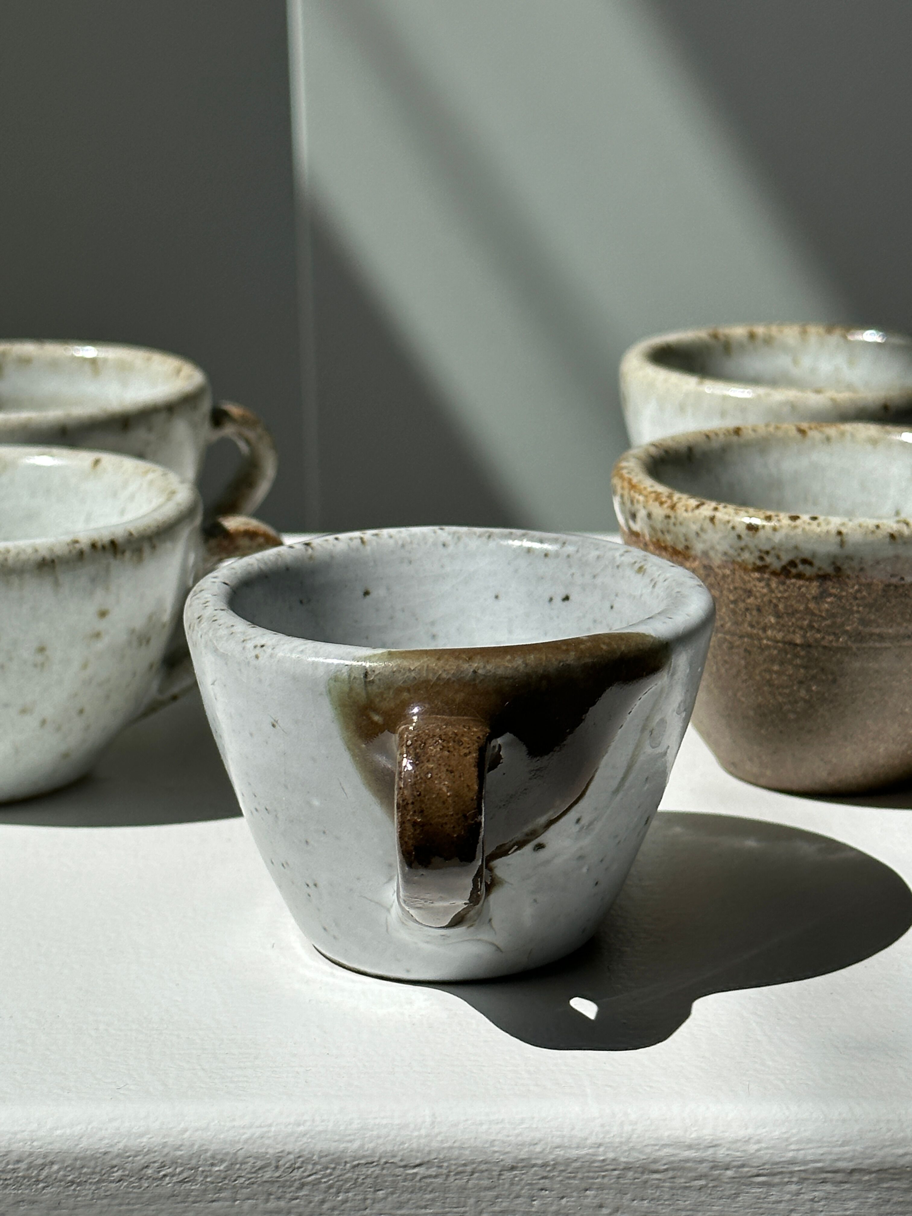 Set of 5 Indonesian ceramic handle coffee cups