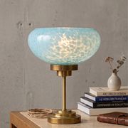 Vintage table lamp in blue Clichy glass & patinated brass