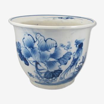 Old planter cache pot blue white Chinese china early 20th century