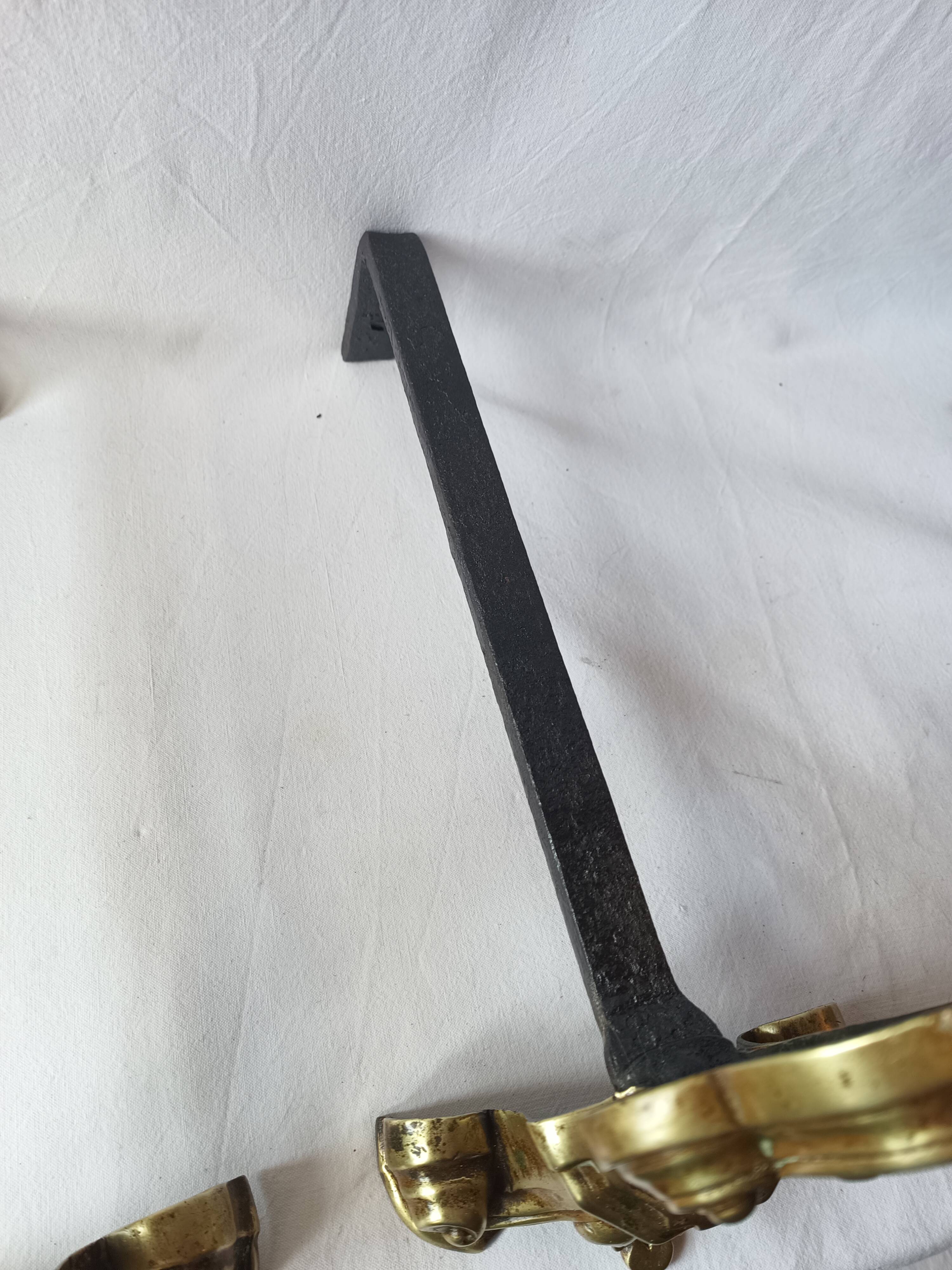 Old bronze chenets fireplace log holder pair