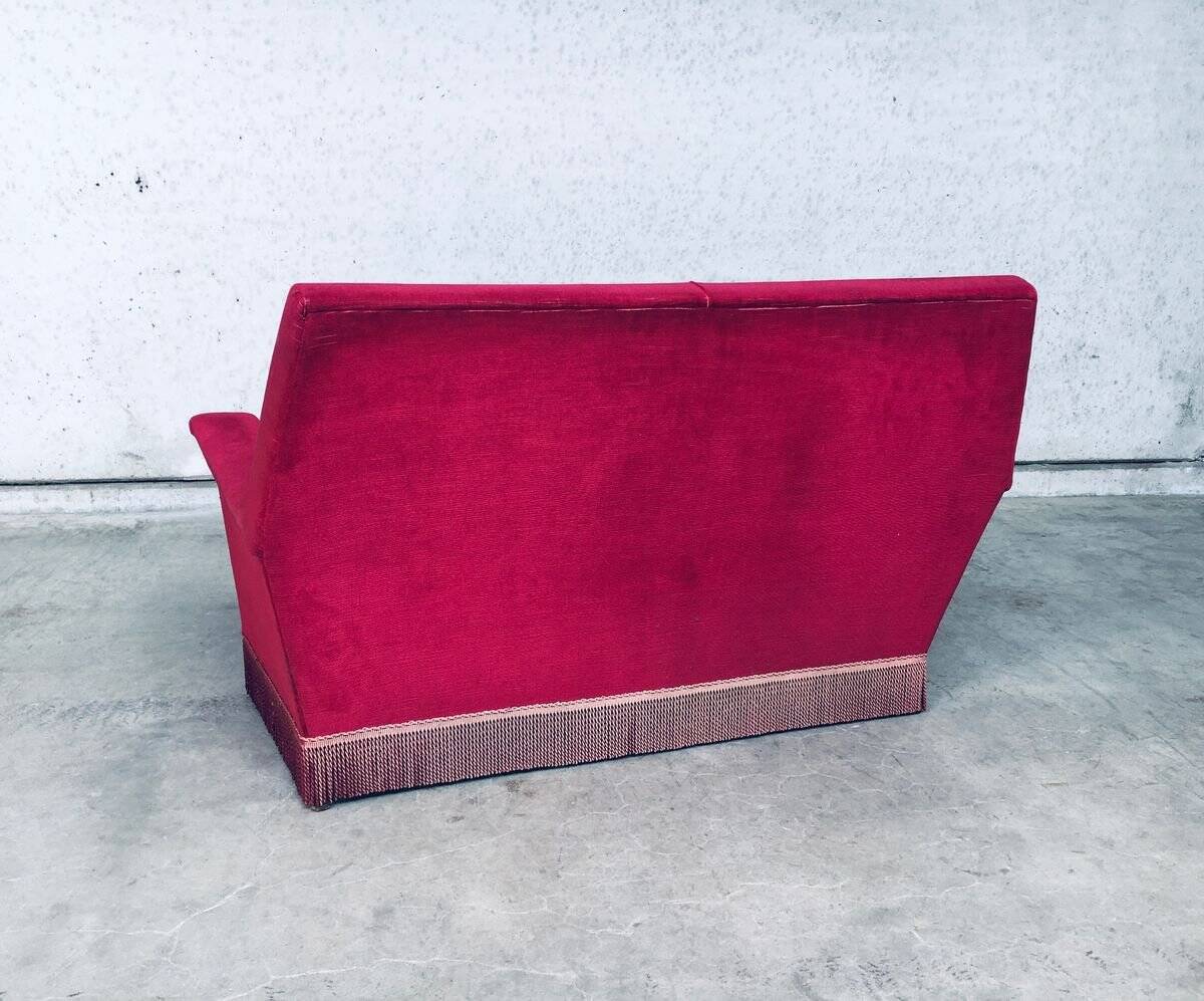 Hollywood Regency Style Fuchsia Velvet 2-Seat Sofa with Fringe, 1960s