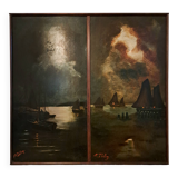 Tableau impressionniste, huile sur bois  XIXème siècle - Marine signée