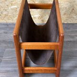 60s 70s newspaper holder Aksel Kjersgaard made of teak & leather