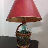 Lampe dame jeanne pied verre rotin osier vintage