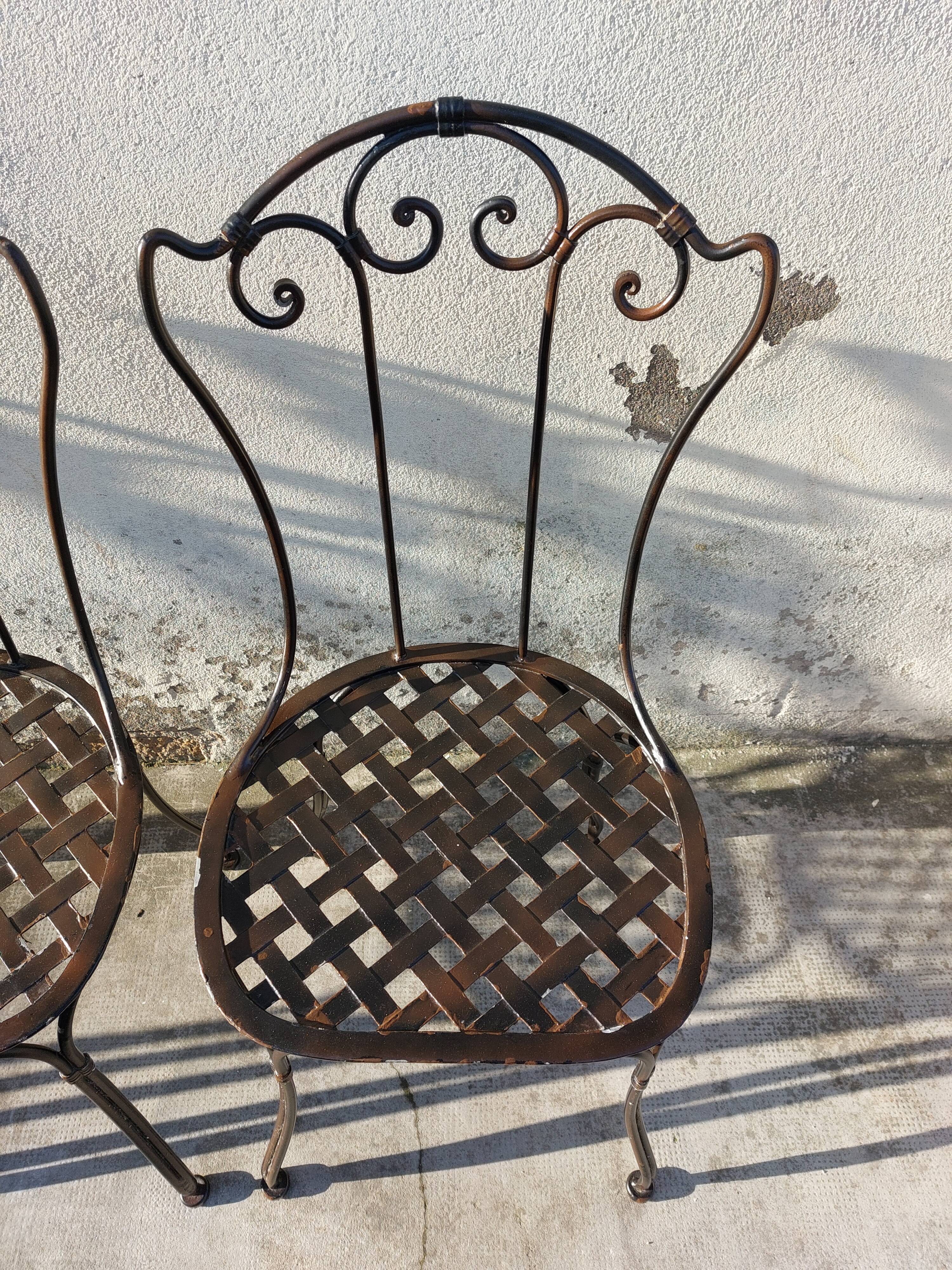 Série de 4 chaises de jardin en fer forgé