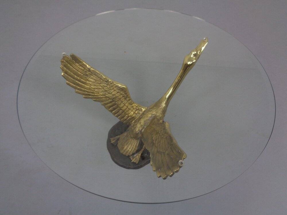 French Swan Coffee Table in Brass and Glass, 1960s