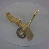 French Swan Coffee Table in Brass and Glass, 1960s