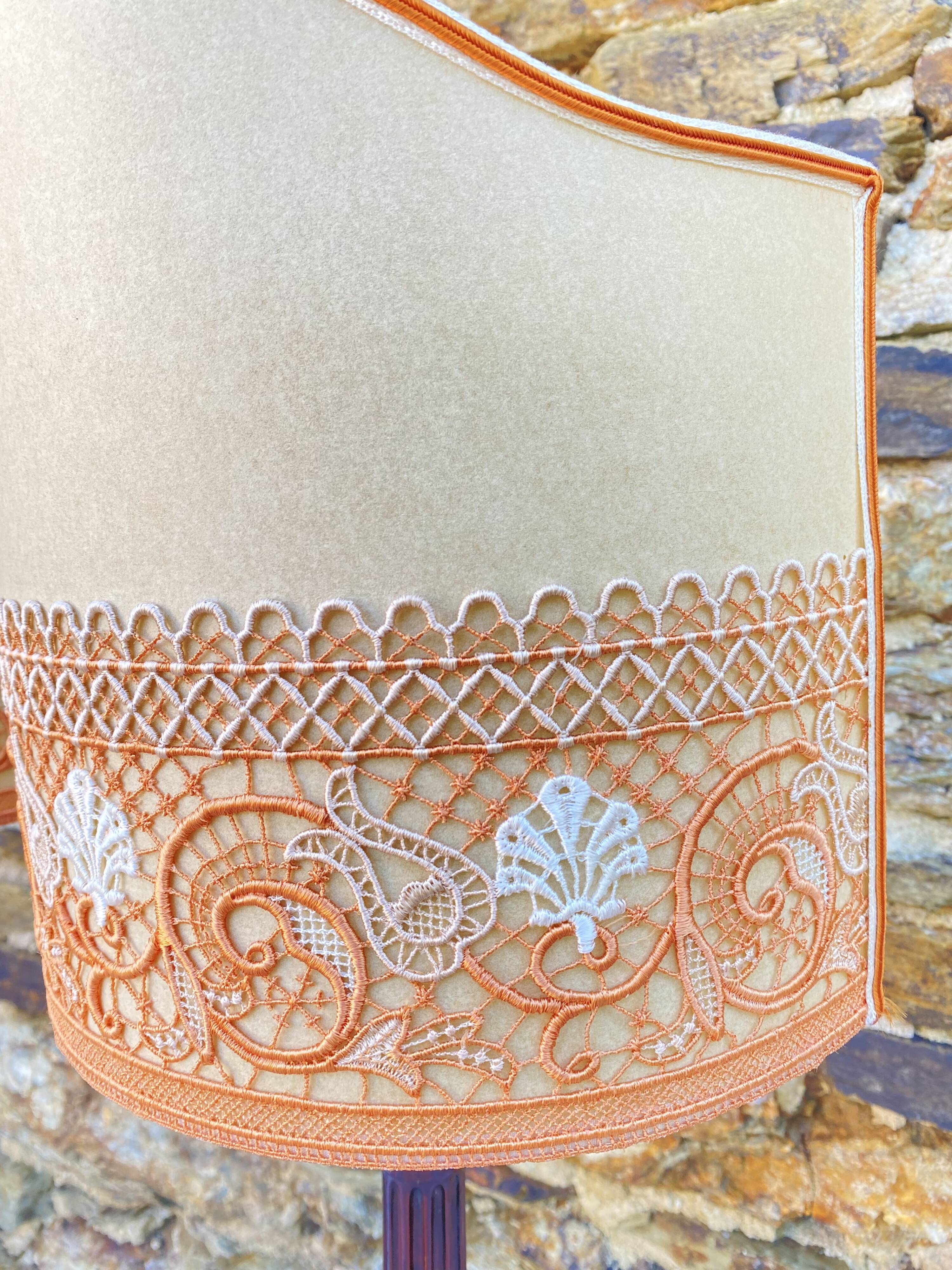 Pair of large retro lamps with wooden column base 72 cm