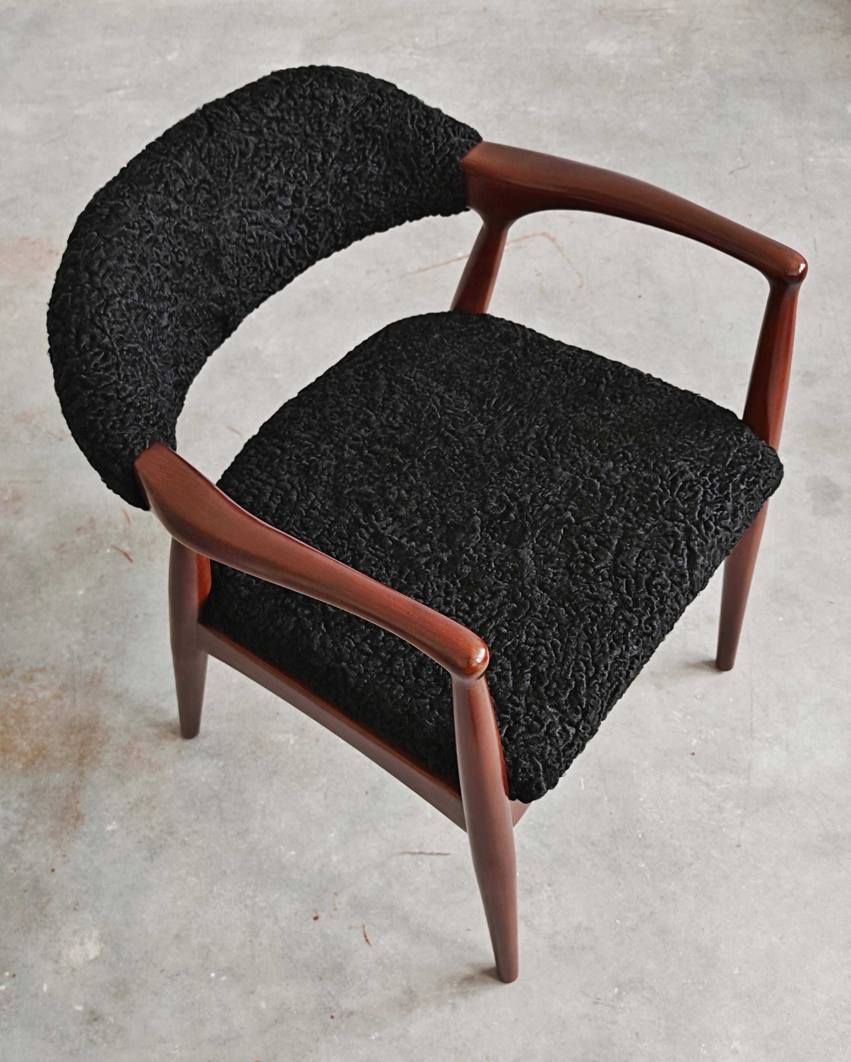 Mid Century Modern armchair in astrakhan lambskin, Yugoslavia 1960s