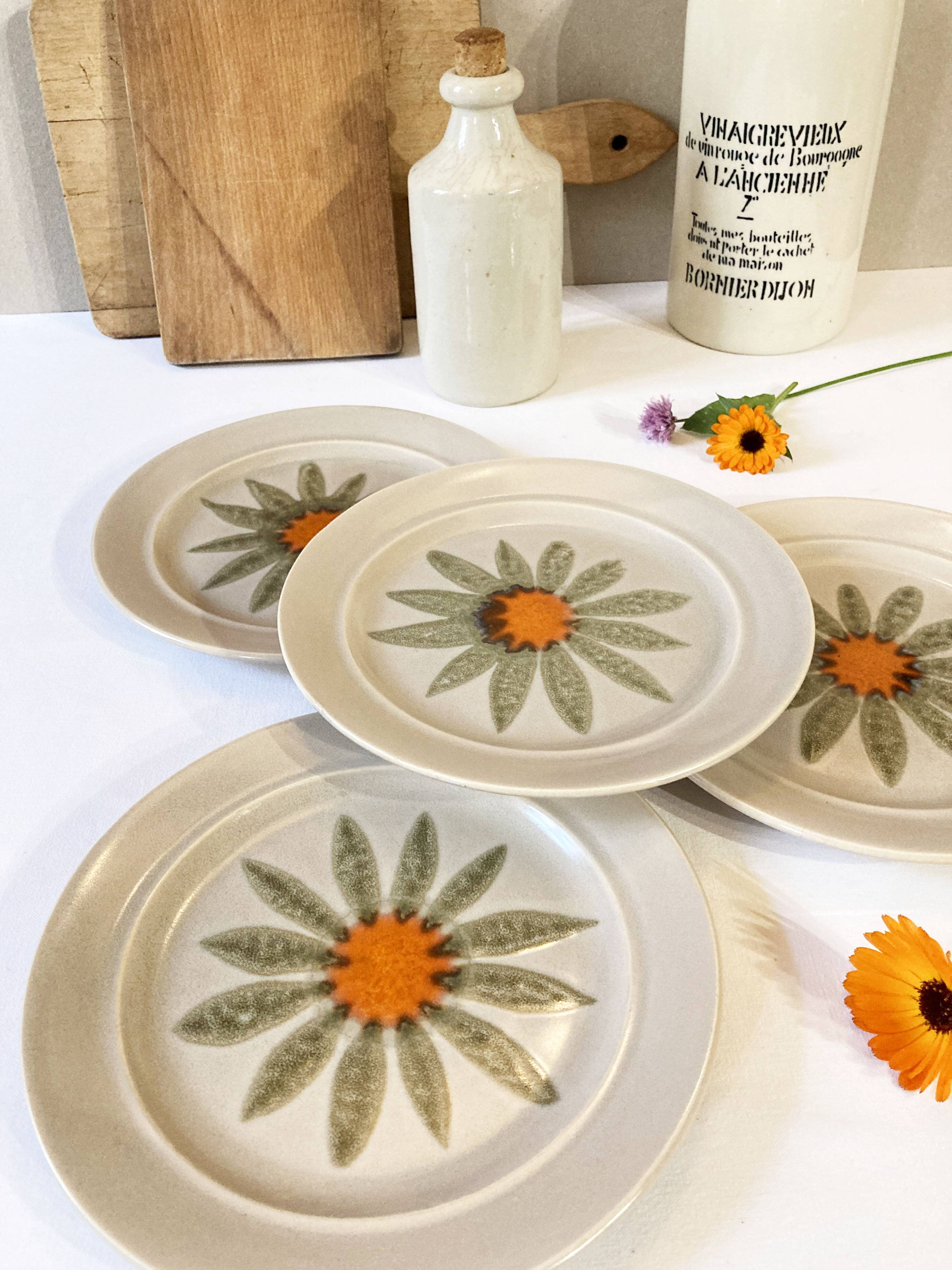 Vintage dessert plates, hand painted flower pattern