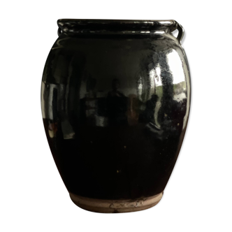 Potiche, vase émaillé noir