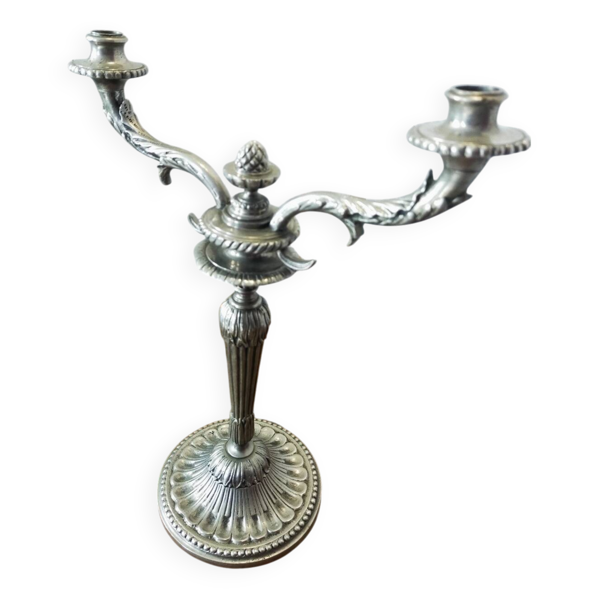 Double-branched candlestick, Louis XVI, in silver-plated metal