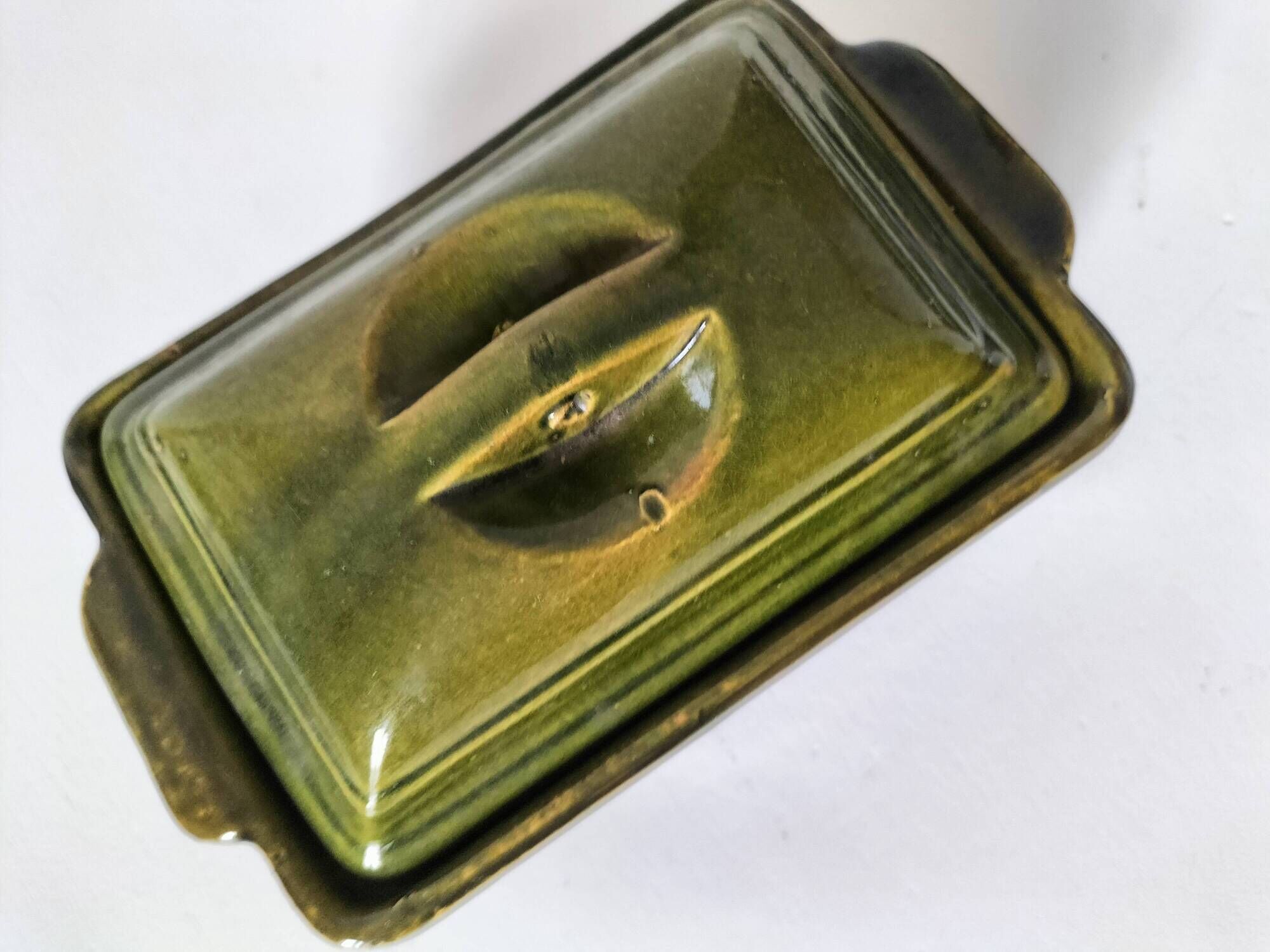 Small terrine in olive green glazed earthenware