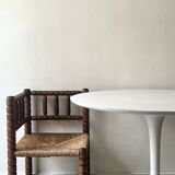 Corner straw chair "fireplace corner" in turned and beaded wood