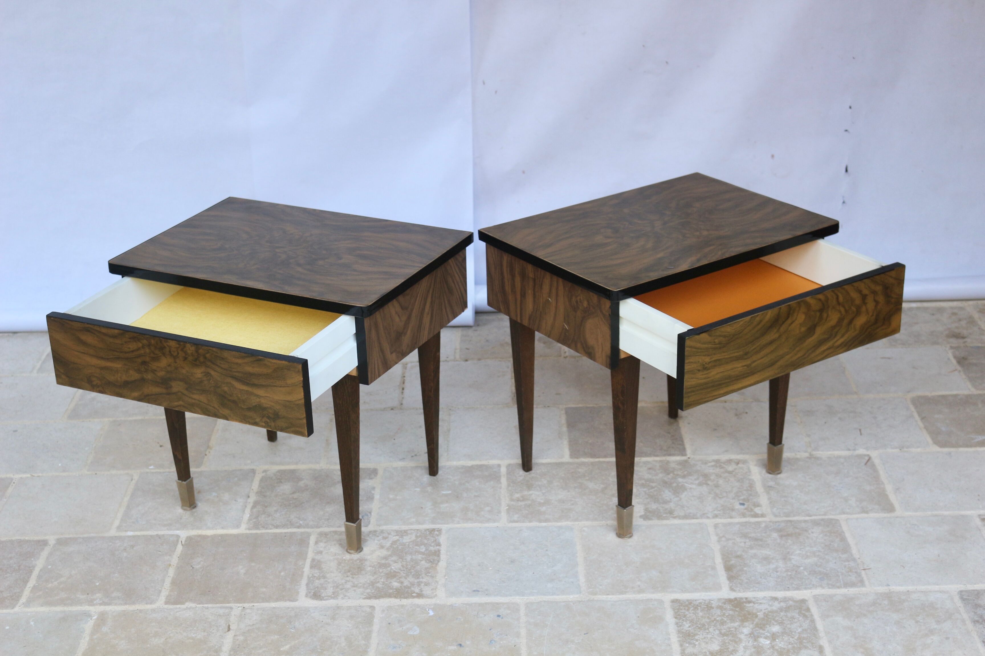 Pair of bedside table varnished wood 60s