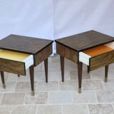 Pair of bedside table varnished wood 60s