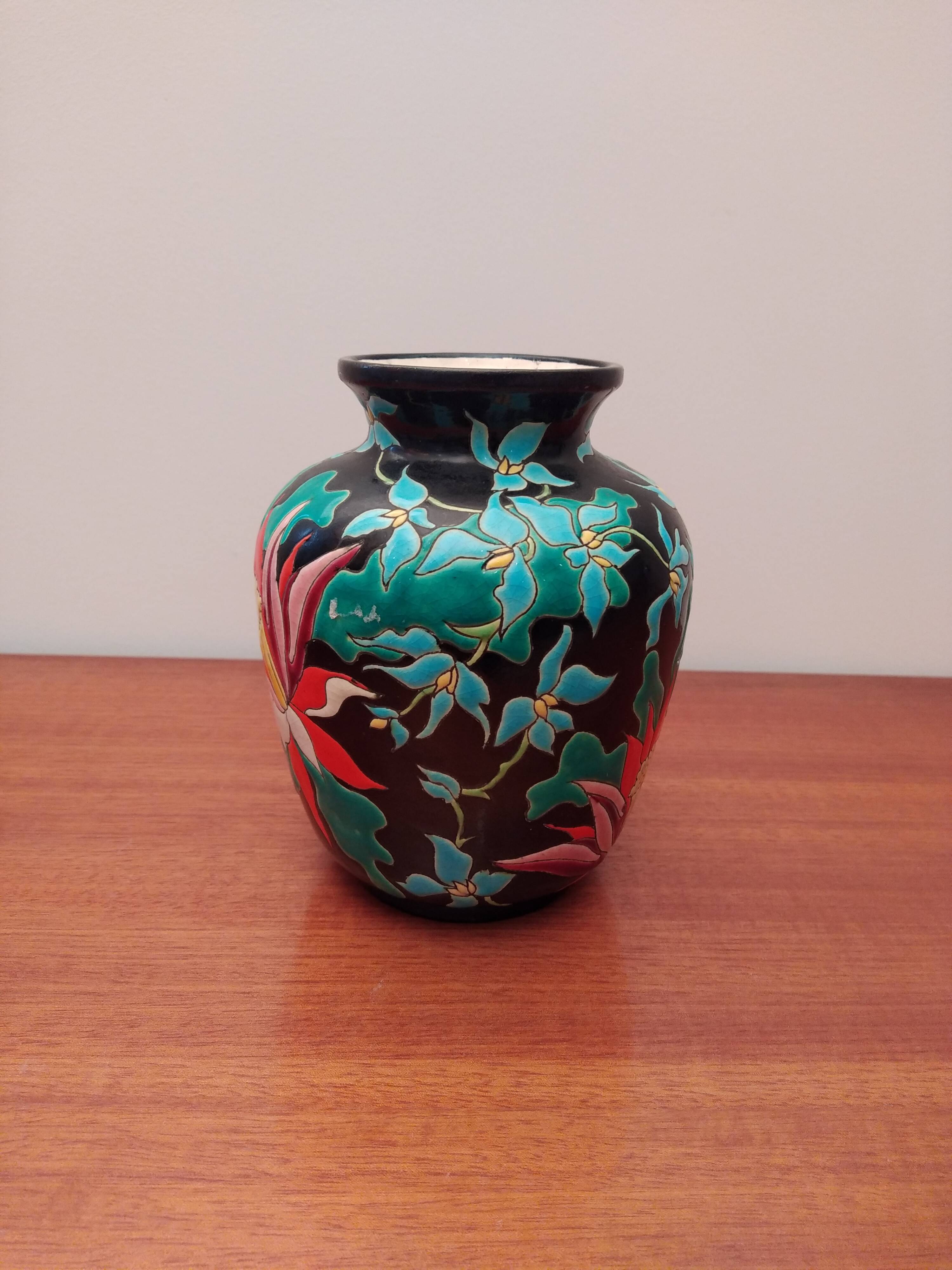 Longwy enamel vase "tropic"